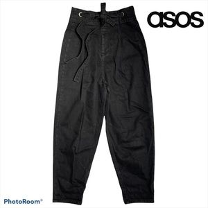 Asos  Black Denim with Distressed Waist Wrap Balloon Jeans